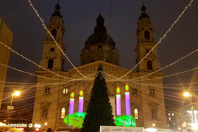 Budapest Christmas Market Tour with Basilica visit & Chimney cake - Walking beside the Danube with Budapest lit up