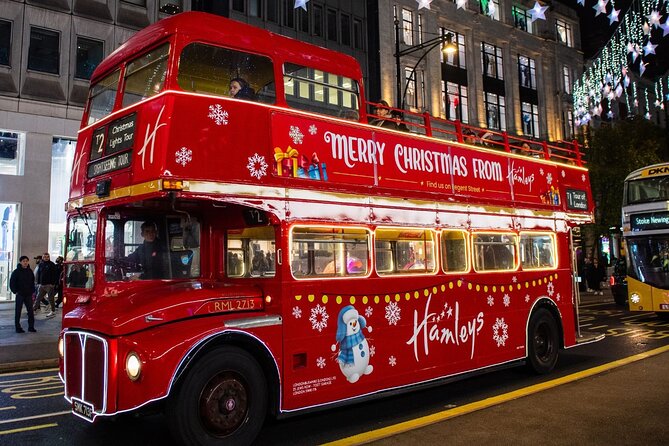 Christmas Lights Tour by Vintage Bus in London - Piccadilly Circus under giant digital screens