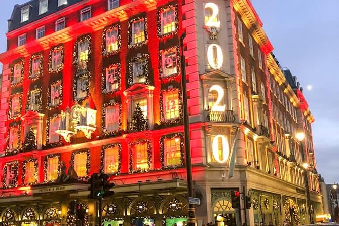 London Christmas Lights Private Car Tour with Driver Guide - Harrods Ends with a Classic Storefront